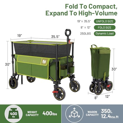 Timber Ridge Collapsible Folding Wagon 350L Extra Large with Brake - color: Green, size: 350L
