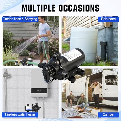 ECO-WORTHY 33-Series Industrial Water Pressure Pump 110V AC 4.0GPM 50PSI RV Fresh Water Diaphragm Pump include Garden Hose Adapters for Irrigation Marine Boat Sprinkler Faucet - color: Black 5