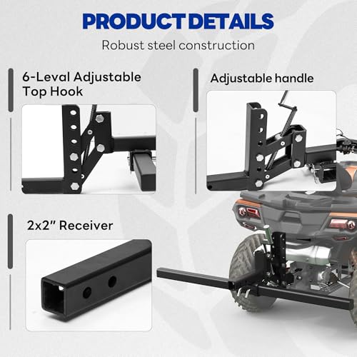 50in Width ATV/UTV Manual Implement Lift 1-Point Lift System Fits 2 Inch Receiver