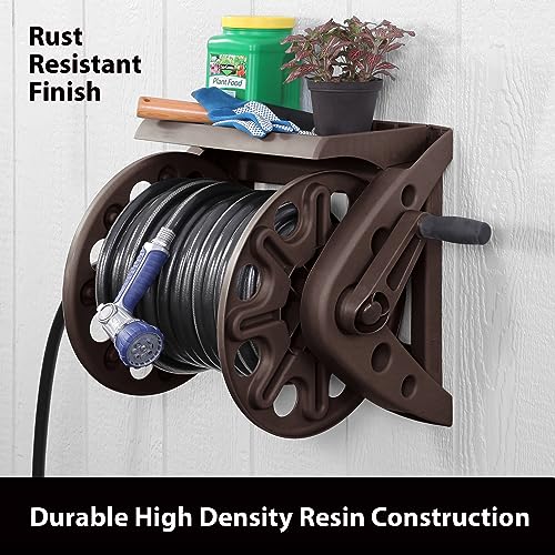 Liberty Basics 512 Wall Mounted Hose Reel with Shelf, Bronze - style: Hose Reel
