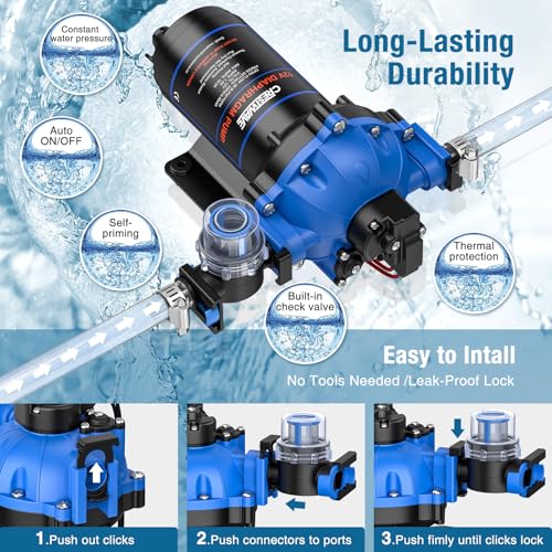 CrestWave 12V RV Water Pump, 7.0GPM 70PSI Diaphragm Pump