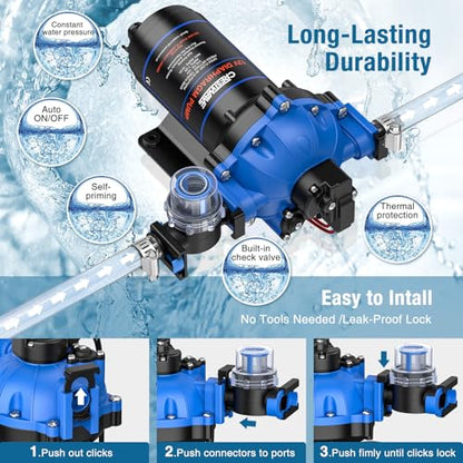 CrestWave 12V RV Water Pump, 7.0GPM 70PSI Diaphragm Pump