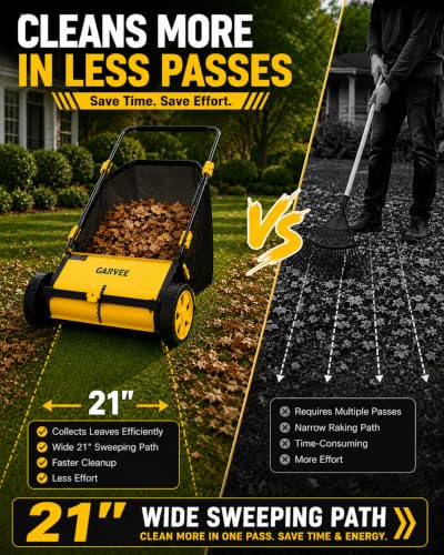 21 Inch Push Lawn Sweeper with 3.5 Cu. Ft. Large Mesh Collection Bag - size: 21 inch