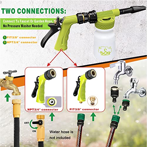 ESP Car Wash Foam Gun for Garden Hose Adjustable Hose Wash Sprayer Thick Filtration with Metal Handle Washing Mitts 6 Levels of Foam Concentration Snow Foam Blaster Quick Connector to Any Cleaning