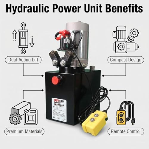 Double Acting Hydraulic Pump 4 Quart Hydraulic Power Units 12V DC Hydraulic Pump SAE #6 Connector for Dump Trailer Car Lifting