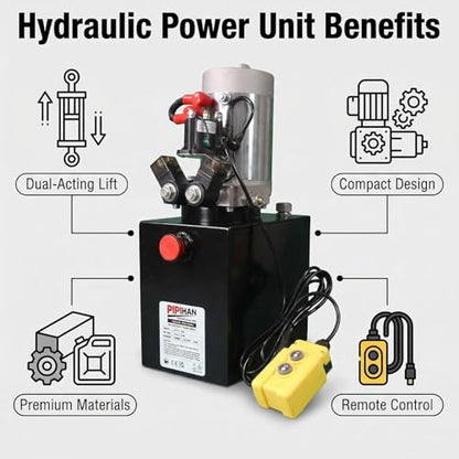 Double Acting Hydraulic Pump 4 Quart Hydraulic Power Units 12V DC Hydraulic Pump SAE #6 Connector for Dump Trailer Car Lifting
