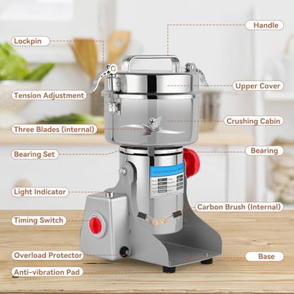 3000W Grain Mill- 32000 RPM High-Speed 1000g Electric Stainless Steel flour mill with 270° Swing Grinding for Grains, Millet, Spices & Coffee - Ideal for Kitchen and Commercial Use - size: 1000G