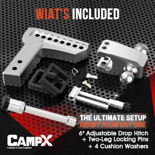 Adjustable Trailer Hitch Fits 2" Receiver 6-Inch Drop/Rise, Silver - color: 2 inch Receiver-Silver
