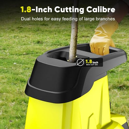 15-Amp Electric Wood Chipper, 50L Collection Bag Chipper Shredder, 1.8" Cutting Diameters Mulcher with Max 25:1 Reduction, Easy-Cleanup Dual Steel Blades Ideal for Twigs, Branches - color: Light Green