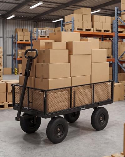 Garvee Versatile Outdoor Utility Cart-1000LBS Heavy-Duty, 13" All-Terrain Pneumatic Tires, Vehicle-Connectable, Easy Maneuverable Lawn Cart with Removable Mesh Panels for Gardening & Landscaping,Black - color: Black