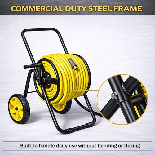 Garden 2-Wheel Hose Reel Cart, Residential Duty Hose Reel with Wheels, Outdoor Water Hose Reel for Backyard, Garden, or Lawn, Metal Hose Carts (175ft Hose Capacity) - size: 175ft Hose Capacity