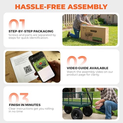 Sekey 1400lbs Heavy Duty Steel Garden Cart for Farm & Construction, 7.7 Cu.Ft. Extra-Large Utility Wagon with Removable Sides, 2-in-1 Towable Handle, 13" Rubber Tires, Green - color: Green, size: 1400LBS