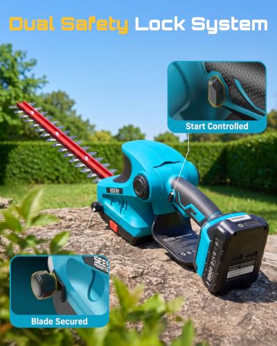 Seesii 2-in-1 20V Cordless Hedge Trimmer 12" & Grass Shear, 2 Batteries - color: Blue