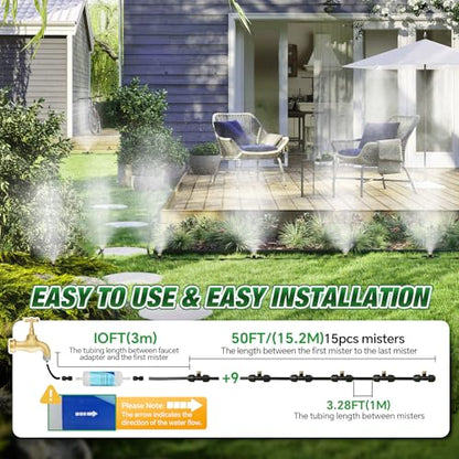50FT Misters for Outside Patio, Garden Misting System for Cooling Outdoor - size: 50FT
