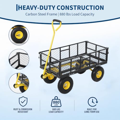 900 Lbs Steel Garden Dump Cart,Dump Wagon with Removable Sides - color: Black
