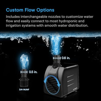 AC Infinity 400 GPH Submersible Water Pump (1514 L/H 20W). - size: 400 GPH