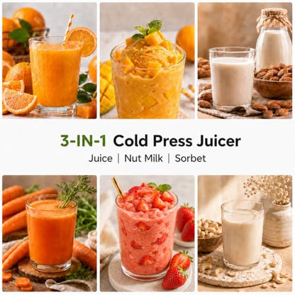 AMZCHEF Cold Press Juicer, 6.5" Whole Fruit Self-Feeding Slow Juicer - color: Black, size: 6.5 Inch