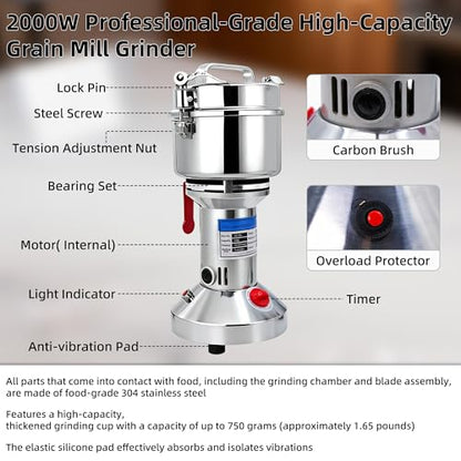 750g Grain Mill Grinder for Flour, Dry Spice & Coffee Bean Grinding
