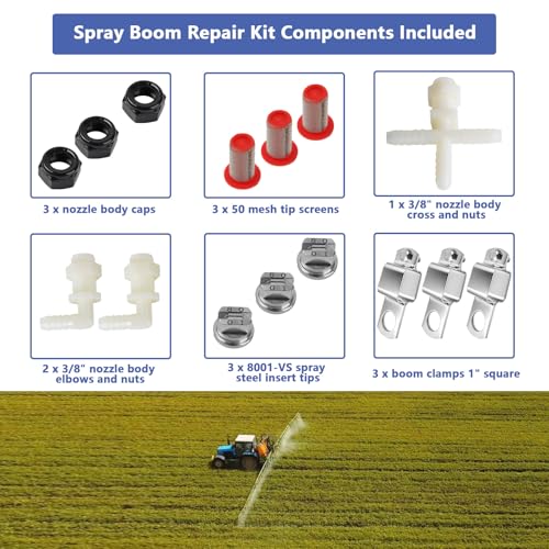 Spray Boom Repair Kit Sprayer Parts Including 8001-VS Tips Screens Clamps