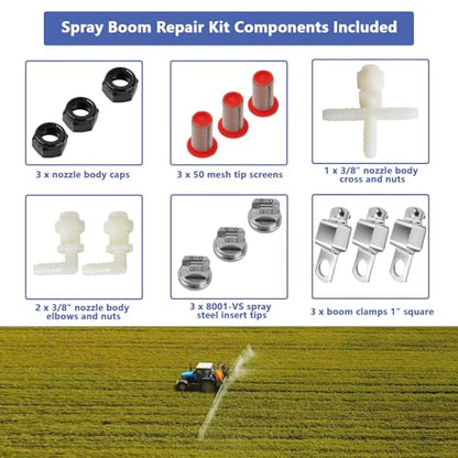 Spray Boom Repair Kit Sprayer Parts Including 8001-VS Tips Screens Clamps