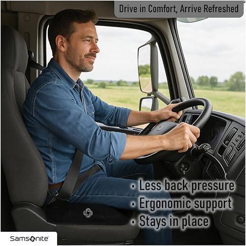 Samsonite Seat Cushion Curved Ergonomic Pillow for Car or Office Chair, Tailbone Support Cushion with High Grade Memory Foam