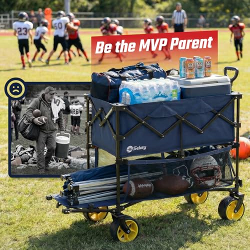 Sekey 400L Double-Decker Wagon, 500 lb Capacity, 50 in Extender - color: Navy Blue