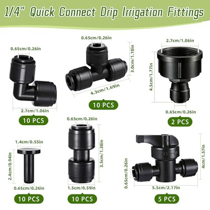 47 Pack Quick Connect 1/4" Drip Irrigation Fittings Kit - size: 47PCS 1/4" Irrigation Fittings