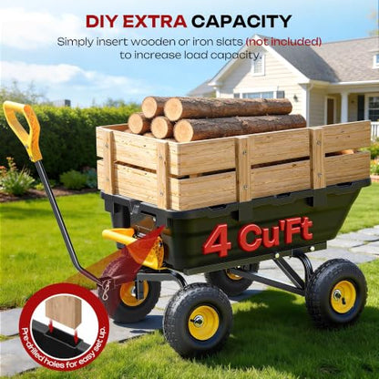 Garden Dump Cart Wagon 900 Lbs, Heavy Duty Yard Wheelbarrow | Upgrade 10" All Terrain Pneumatic Tires,DIY Expansion over 900LBS Capacity, Transportation in Yard, Farm, Garden - color: 900 Lbs|yellow