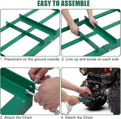 GarveeLife Drive Drag 8 ft Drag Harrow Driveway Grader, Heavy Duty Power Rake with 6 ft Chain, Tow Behind Lawn Rake for ATV, UTV, Tractor, Mower, Land Leveler for Gravel, Sand, Soil, Hay - size: 8 Ft