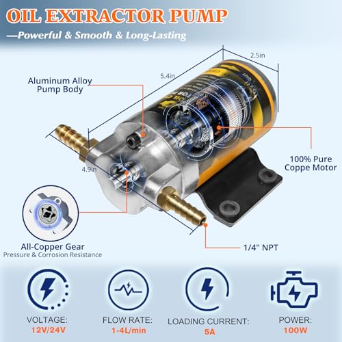 12V/24V 100W Oil Change Pump Set, Fast 1-4L/min Flow Oil Transfer Pump with Red Battery Adapter Compatible with Milwaukee M18 18V Battery, Fluid Transfer for Trucks, Boats, Lawnmowers - color: SET 02+Red battery adapter
