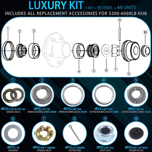 iBroPrat 4Sets 5200-6000 lb LB Boat Trailer Axle 25580 15123 Bearing Kits