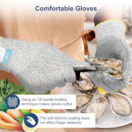 Dowellife Level 5 Cut Resistant Gloves with Silicone Coating, Food Grade Kitchen Knife Safety Gloves, Work Gloves for Chef, Mandoline Oyster Shucking Meat Cutting Wood Carving (Gray Large), Grey - size: Large (Pack of 1), style: Silicone Coated