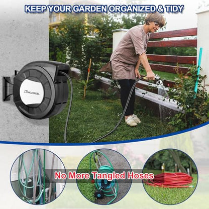 100 FT x 1/2" Retractable Garden Hose Reel Black - color: Black