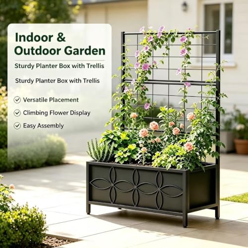 Zhongma Sturdy Raised Garden Bed with Trellis (15.75 x 35.43 x 48.8 in) for Vegetables Flower, Planter Box for Backyard Patio Balcony - size: 15.75 x 35.43 x 48.8 in