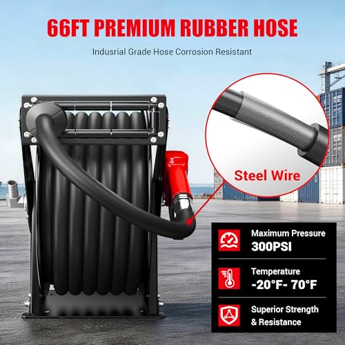Fuel Hose Reel, 3/4" NPT × 66 FT Extra Long Retractable Diesel Hose Reel, Heavy-Duty Carbon Steel Construction with Auto Fuel Nozzle, 300 PSI, Swivel Steel Construction Reel For Plane Ship Vehicle - size: 20M