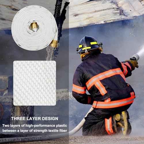 SAFBY Fire Hose - 1 1/2 inches x 50' Lay Flat Water Hose - Firehose White Industrial Hose - NPSH/NPT Couplings - size: 1.5inch/50ft/NPSH(NPT)