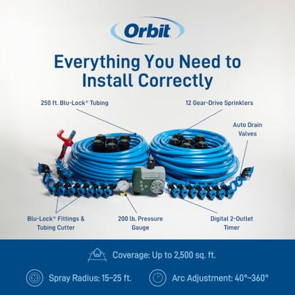 Orbit 2-Zone All-in-One Automatic Watering System - Automatic Sprinkler System for Yard Irrigation Setup - DIY Lawn Kit - Double Outlet Hose Timer - Easy Push-Fit Technology - Large Coverage - 50021 - style: Large Area