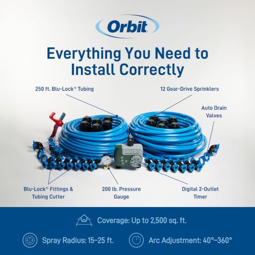 Orbit 2-Zone All-in-One Automatic Watering System - Automatic Sprinkler System for Yard Irrigation Setup - DIY Lawn Kit - Double Outlet Hose Timer - Easy Push-Fit Technology - Large Coverage - 50021 - style: Large Area