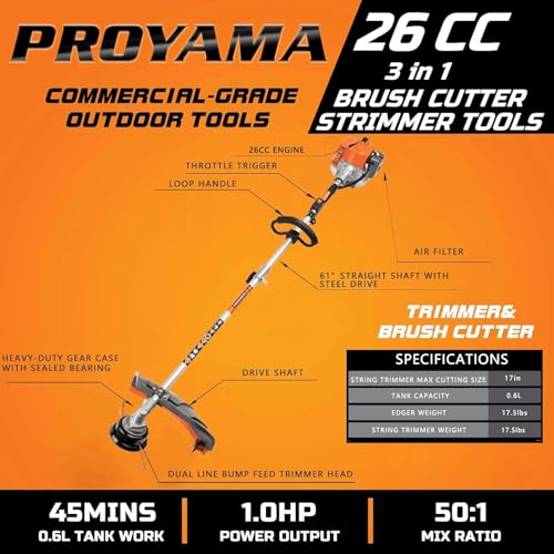 PROYAMA 26cc Gas Powered Weed Eater Wacker, String Trimmer, Brush Cutter - size: 26cc