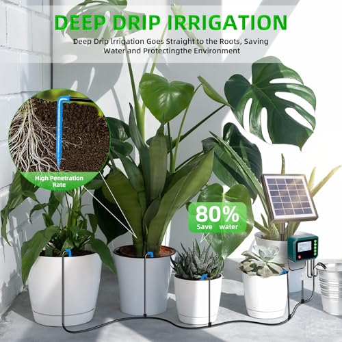 Solar Automatic Drip Irrigation Kit System,Automatic Plant Watering Devices Programmable Water Timer,LED Display for 15 Potted Plants Outdoor Indoor Garden Balcony Vacation