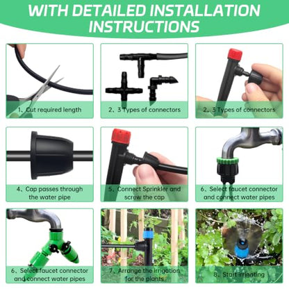 65Ft Drip Irrigation System Kit with 1/4 Inch Tubing for Garden