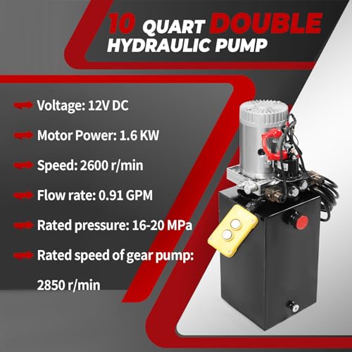Nakkaa 12V DC 10 Quart Hydraulic Power Device Double Acting Hydraulic Pump - size: 10 Quart Double