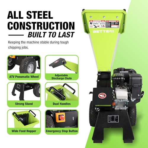 Wood Chipper Gas Powered 7HP, 212CC Mulcher Chipper Shredder w/Bag