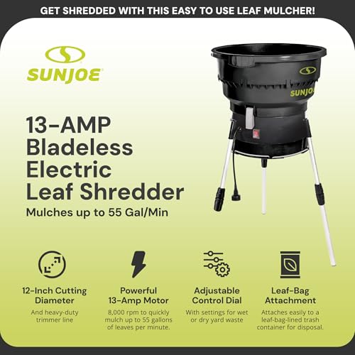 Sun Joe Corded Leaf Mulcher Shredder with Adjustable Control Dial, 8,000 RPM, 13-Amp Motor - Portable Electric Mulching and Shredding Machine for Lawn Care, SDJ616 - style: 13-Amp