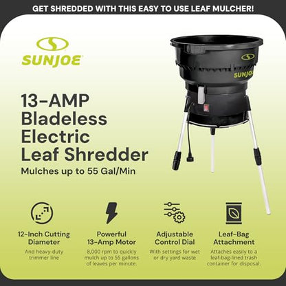 Sun Joe Corded Leaf Mulcher Shredder with Adjustable Control Dial, 8,000 RPM, 13-Amp Motor - Portable Electric Mulching and Shredding Machine for Lawn Care, SDJ616 - style: 13-Amp
