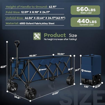 HIKEMOON 48'' Extra Large Collapsible Wagon with Big Wheels, 300L Blue - color: Navy Blue