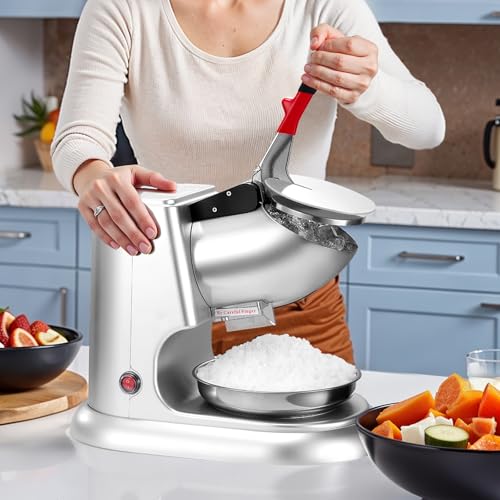 VEVOR Ice Crusher Machine, 220lbs Per Hour Electric 4 Blades Snow Cone Maker, Stainless Steel Shaved Ice Machine with Bowl and Cover, 300W 2000RPM Ice-Shaver for Home and Commercial Use, Silver - color: Silver