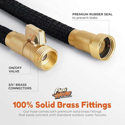 Flexi Hose with 8 Function Nozzle, 50FT - Lightweight Expandable Garden Hose, No-Kink Flexibility, 3/4 Inch Solid Brass Fittings and Double Latex Core - size: 50ft