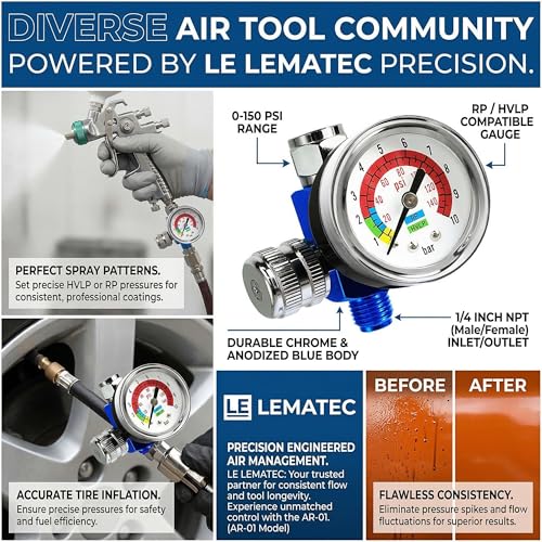 LE LEMATEC Paint Spray Gun Air Pressure Regulator with Gauge, 1/4 NPT
