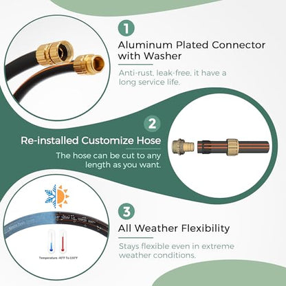 Giraffe Hybrid Garden Hose 5/8" x 25ft, Custom Length, NO Kink, Flexible, Leakproof Hose with Male to Female Fittings, 600 Burst PSI | Custom Length, No Kink, Flexible, Leakproof Water Hose, 600 Burst PSI - size: 25FT Male Female